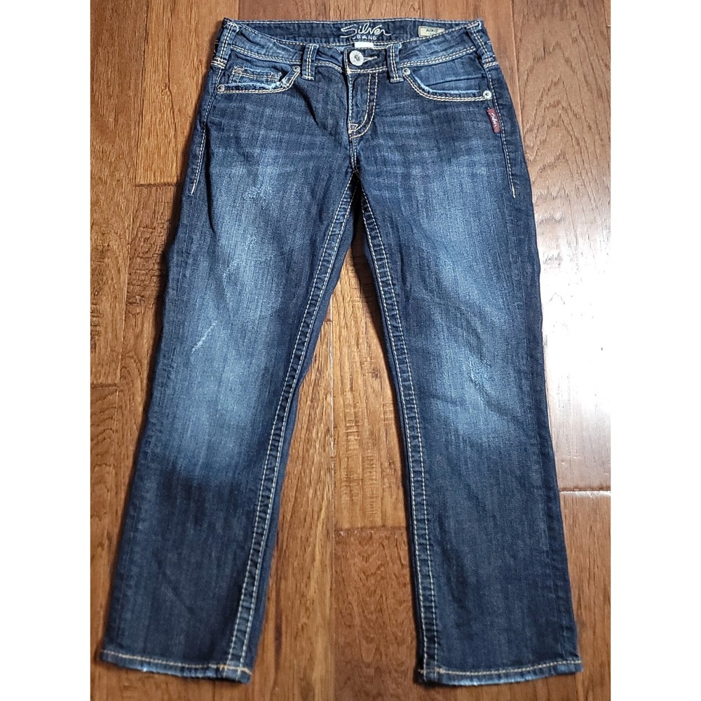 Silver Jeans Aiko Capri Jeans Women's Blue Straight‎ Leg Embroidered Sz 28x23